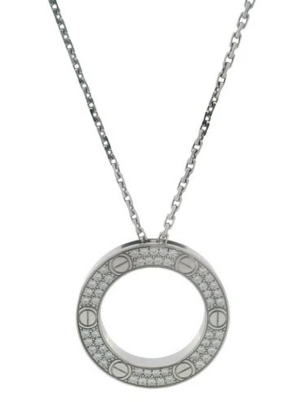 Cartier Solid 18kt White Gold Paved Diamond LOVE Pendant 16.5" Necklace